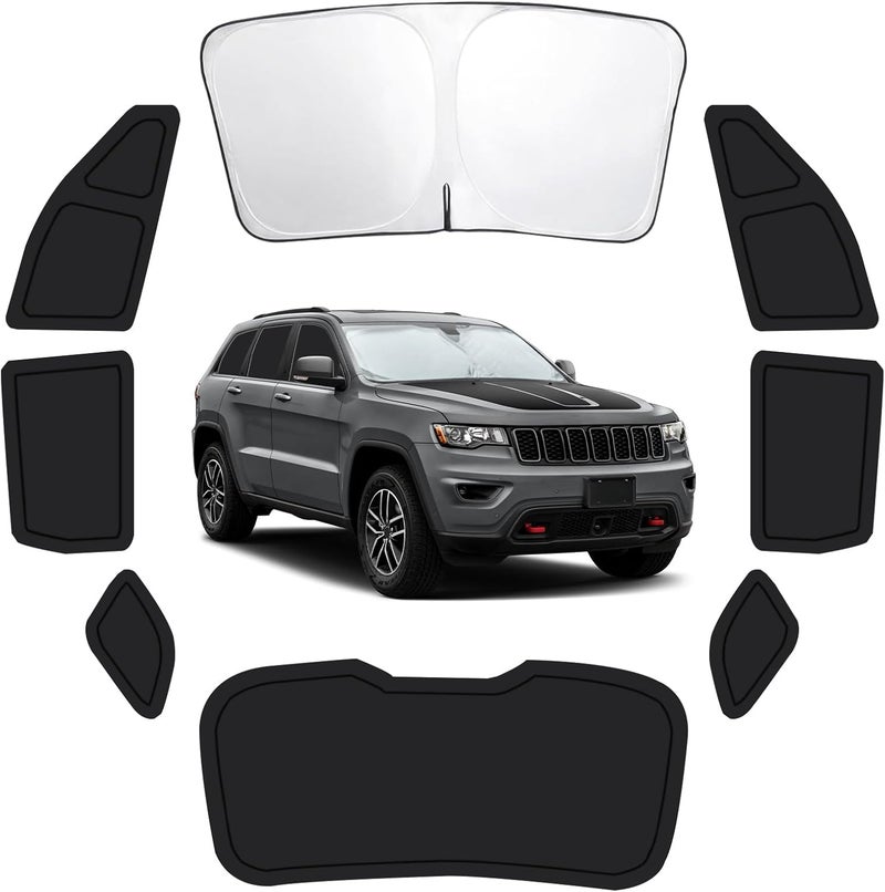 FSHAANY'S 8PCS Car Window Shades for Jeep Grand Cherokee 2011-2021, Window Covers for Grand Cherokee Windshield Side Rear Windows, Full Set Privacy Protection Car Sunshade with UV Blocking for Camping Napping - Image 1